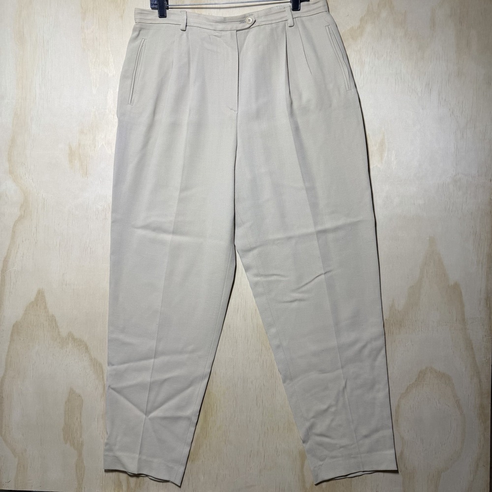 Giorgio Armani Womens Wool Dress Pants Size 16 Beige Italy Pleated Slacks